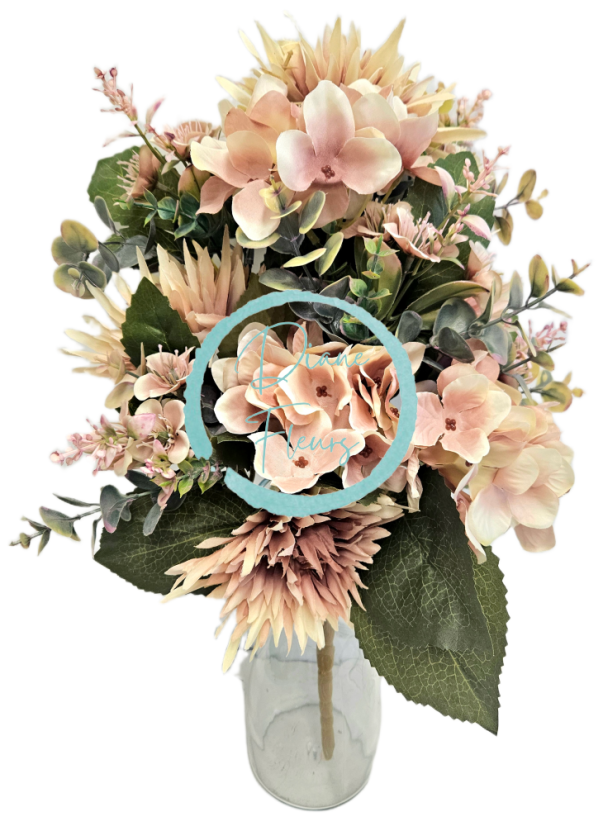 Ekskluzywny bukiet sztuczny Dalie, Hortensje i dodatki 52cm x 30cm różowy