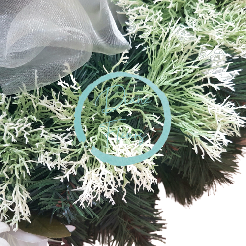 Pogrebni vijenac s umjetnim ružama i ljiljanima i dodaci Ø 60cm kremasta, smeđa, zelena