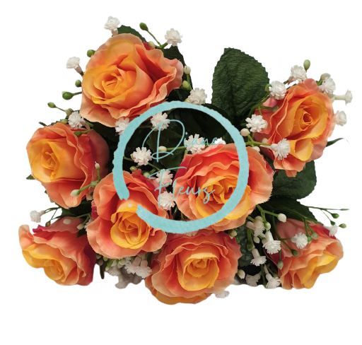 Ruže kytica oranžová "9" 25cm umelá