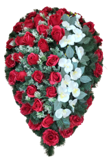 Coroana funerara „Lacrimă” din trandafiri si orhidee 100cm x 65cm