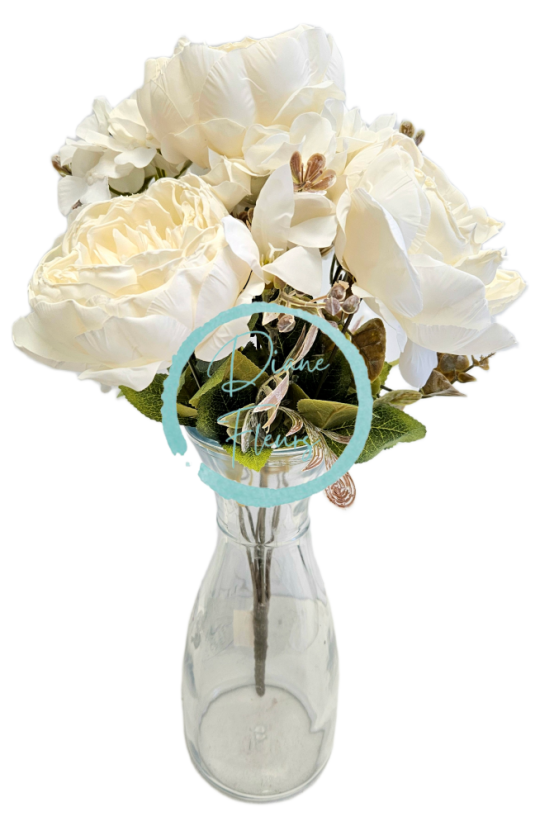 Изкуствен букет от божури, хортензии и аксесоари х9 44 см кремави