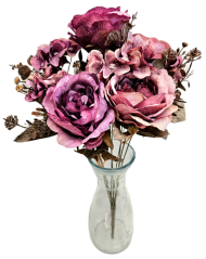 Buchet de trandafiri & hortensii 48cm flori artificiale violet, roz