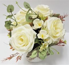 Umělé Růže v květináči O 22cm x výška 20cm krémová zátěžový aranžmán