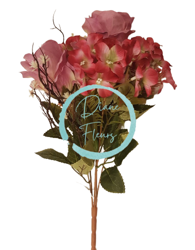 Mazzo di rose e ortensie rosa artificiali da 44 cm