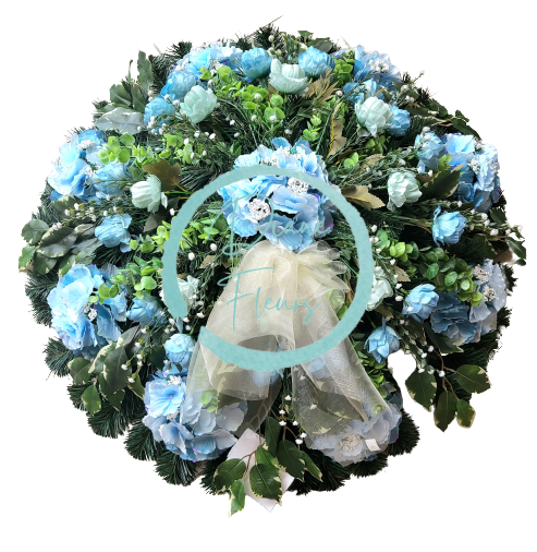 Smútočný veniec kruh umelé peónie pivonky, hortenzie a doplnky Ø 80cm