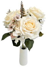 Ruža kytica s prízdobami 42cm umelá krémová