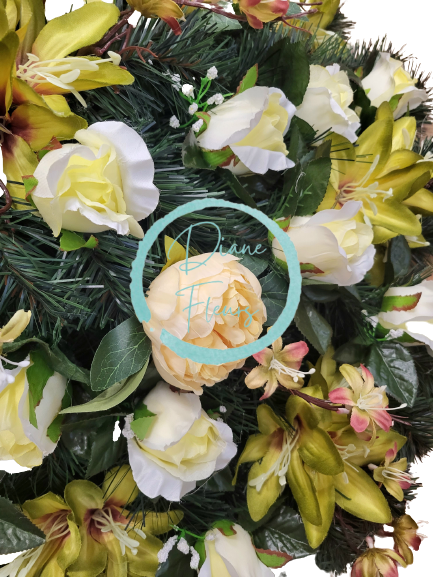 Smútočný veniec kruh Peonie Pivoňky, Ľalie, Ruže & Doplnky Ø 70cm