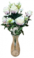 Ruža kytica x12 47cm krémová, fialová umelá