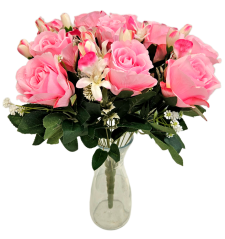 Umelá veľká kytica ruží 46cm ružová