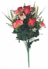 Šopek vrtnic, alstroemerij in nageljnov x18 rdeči 50cm umetni