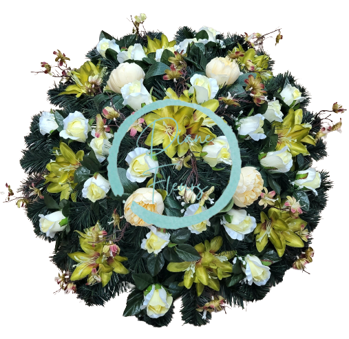 Coroana de doliu Bujori, Crini, Trandafiri & accesorii Ø 70cm