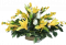 Trauergesteck aus künstliche Lilien, Tulpen, Goldener Regen-Blumen und Zubehör 60cm x 30cm x 34cm
