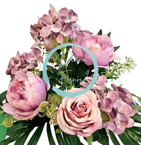 Mazzo di peonie, rose e ortensie artificiali viola da 46 cm