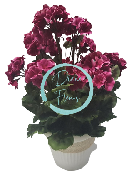 Umelý Muškát Pelargónia v črepníku O 25cm x výška 49cm tm. ružová záťažový aranžmán