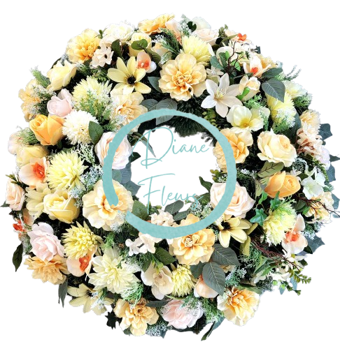 Künstliche Trauerkranz Exklusiv Hortensien, Rosen, Dahlien, Clematis, Chrysanthemen und Zubehör 80cm