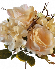 Buchet de trandafiri si hortensii x7 44cm roz deschis flori artificiale