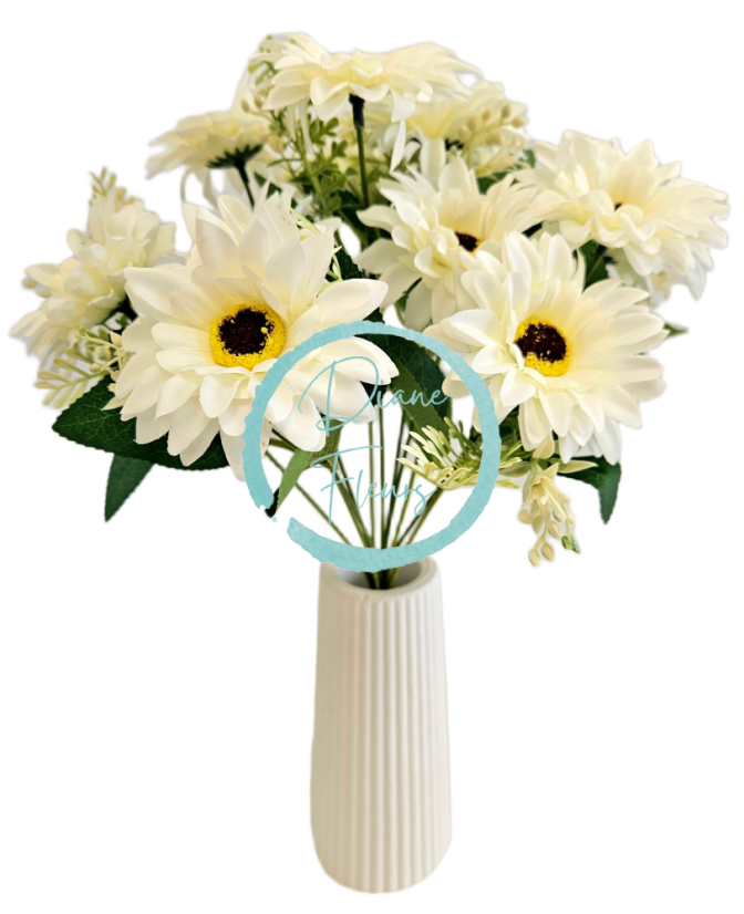 Букет от магаритки х11 32 см кремав изкуствен