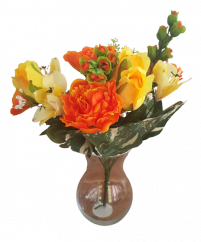 Künstliche Pfingstrosen & Alstroemeria Bouquet 38cm Orange & Gelb