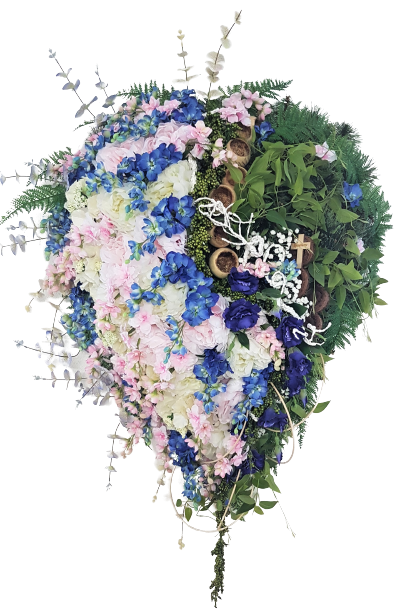 Hochwertige künstliche Trauerkränze. Schöne künstliche Blumen aus Seide oder Samt werden zur Dekoration verwendet. - Material - Beton