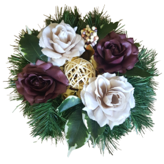 Kompozycja pogrzebowa sztuczne róże i dodatki 28cm x 16cm