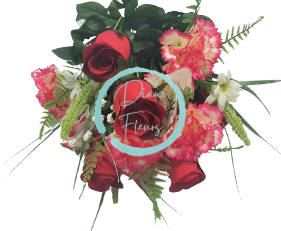 Ruža, alstromerija i karanfil x18 buket crvena 50cm umjetna