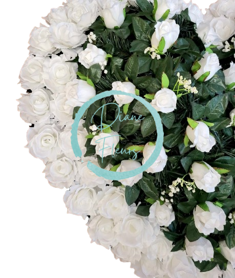 Smuteční věnec "Srdce" z umělých růží 80cm x 80cm bílý AS982