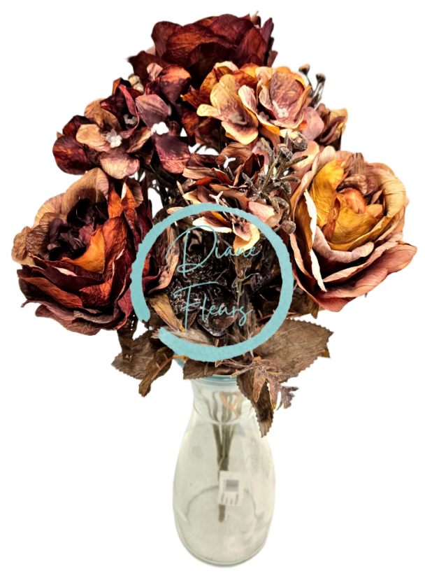 Künstliche Rosen & Hortensie strauß 48cm Braun