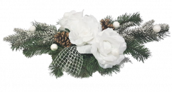 Vianočný aranžmán zasnežený betonka Ruže & šišky & doplnky 50cm x 25cm x 10cm zelená & biela