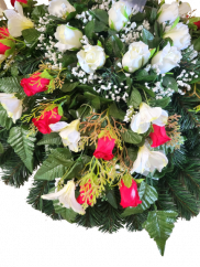 Pogrebni vijenac umjetne ruže, ljiljani, alstromerija i dodaci Ø 80cm