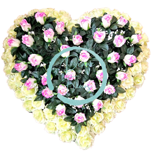 Smútočný veniec "Srdce" z umelých ruží 80cm x 80cm