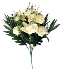 Kytice Chryzantéma & Růže & Orchidea 40cm krémová umělá