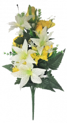 Artificial Lilies & Roses & Dahlia x12 Bouquet 47cm White & Yellow