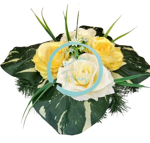 Sympathy arrangement made of artificial Roses and Accessories 28cm x 15cm