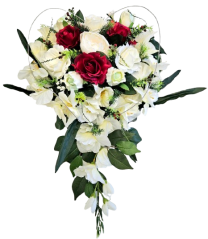 Luxuriöse Trauergesteck "Herz" aus künstliche Rosen, Gladiolen, Pfingstrosen und Zubehör 48cm x 60cm x 20cm