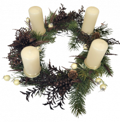 Vánoční adventní proutěný věnec se svíčkami, šiškami a doplňky 30cm
