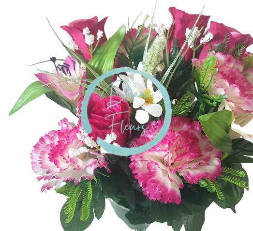 Ruža & Alstromeria & Karafiát x18 kytica vínová 50cm umelá