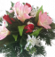 Trauergesteck aus künstliche Rosen, Alstroemeria und Zubehör Ø 28cm x 18cm