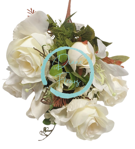 Umelá kytica Ruža & Ľalia x12 48cm biela umelá