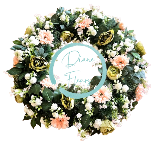 Luxusný smútočný veniec borovicový exclusive peonie pivonky, gerbery a doplnky Ø 90cm