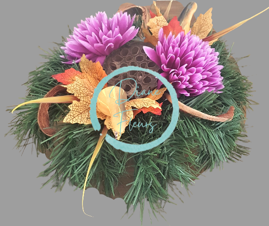 Aranjament crizanteme artificiale și accesorii Ø 28m x 16cm