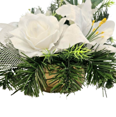 Trauergesteck aus künstliche Rosen, Lilien und Zubehör Ø 30cm x 26cm