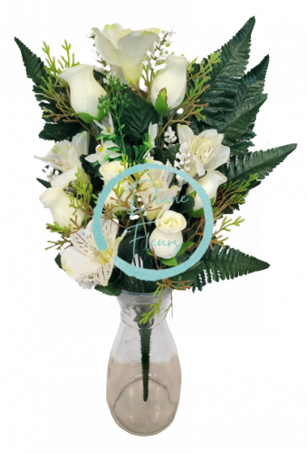 Trandafiri și Alstroemeria Buchet crem x12 52cm flori artificiale