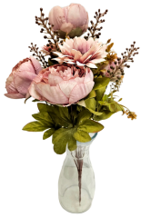 Luxuriöser künstlicher Strauß aus Pfingstrosen und Sonnenblumen 50cm Rosa