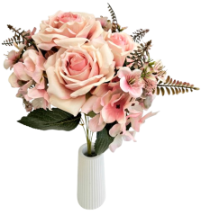 Ruža kytica s prízdobami 42cm umelá ružová