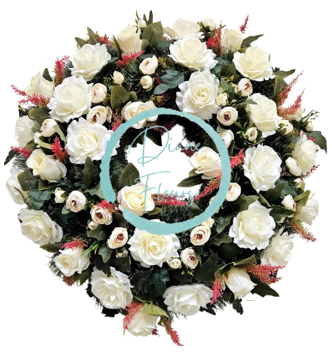 Luxury Artificial Pine Wreath Exclusive Roses, Ranunculus and Accessories 65cm
