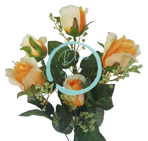 Ruža kytica vetva x6 78cm umelá žltá, oranžová