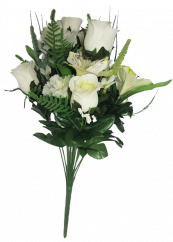 Artificial Roses & Alstroemeria & Carnation x18 Bouquet 50cm White