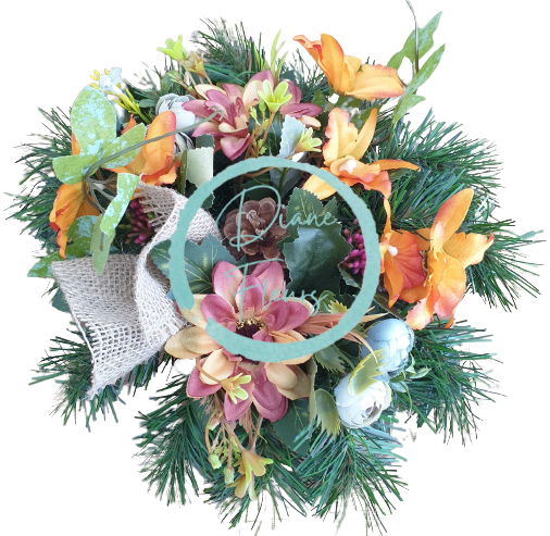 Aranjament gerbere artificiale și camelii și accesorii Ø 23m x 17cm