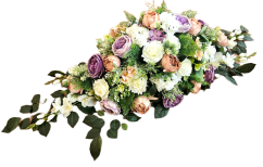 Großes Trauergesteck Exclusive aus künstliche Pfingstrosen, Rosen, Delphinium und Accessoires 135cm x 50cm x 35cm AS1017-BPC