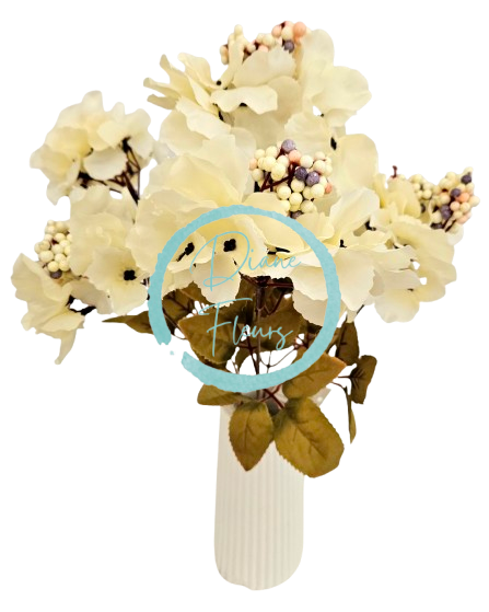 Букет от хордензии х5 с кремави горски продушных 38 см изкуствен